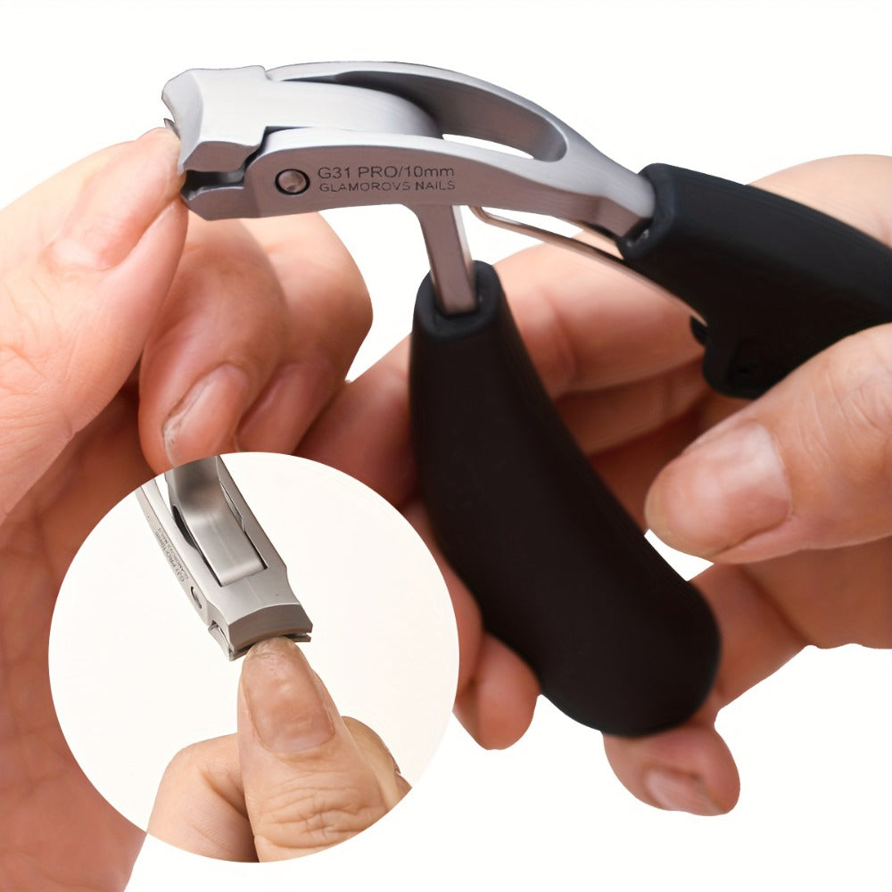 2pcs Professional Nail Clippers, Black Handle Stainless Steel Nail Scissors with Concave Blades, Heavy-Duty Design for Thick Nails, Elderly-Friendly, Splash-Proof, Precision Trimming for Men's Toenails, Long Handle with Tilted Arc Blade, Nail Clipper