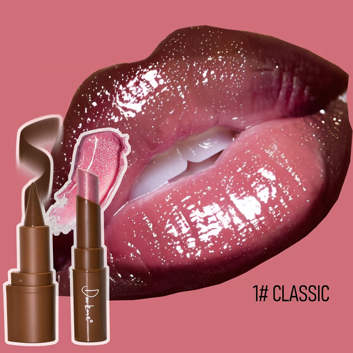 Dark Lip Liner Pen + Metallic Solid Lipstick Set | Creates A Three-dimensional Lip Shape, One Application Gives A Full And Shiny Effect, Long-lasting Color Retention Without Smudging, Ideal Gift For Any Occasion