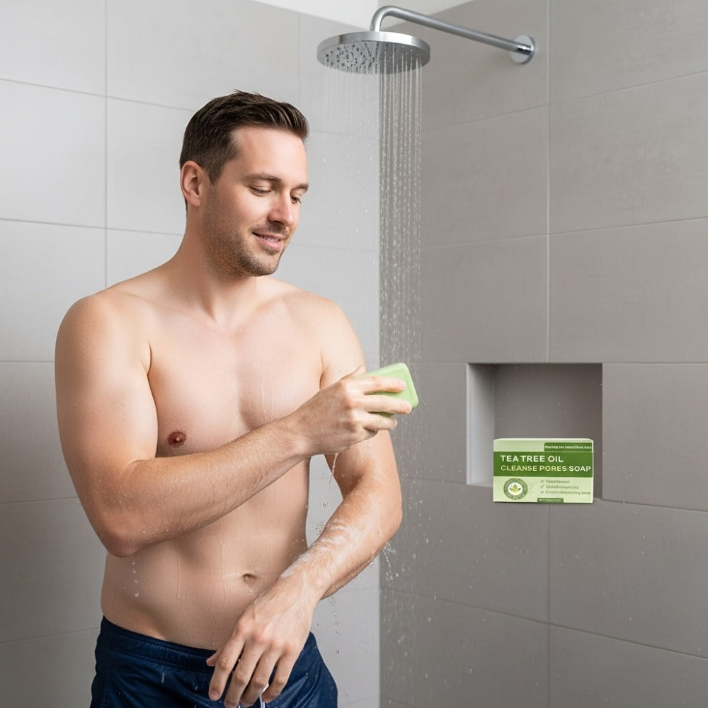 3pcs Tea Tree Plant Essence Handmade Soap, Cleanses The Skin With A Strong Fragrance.