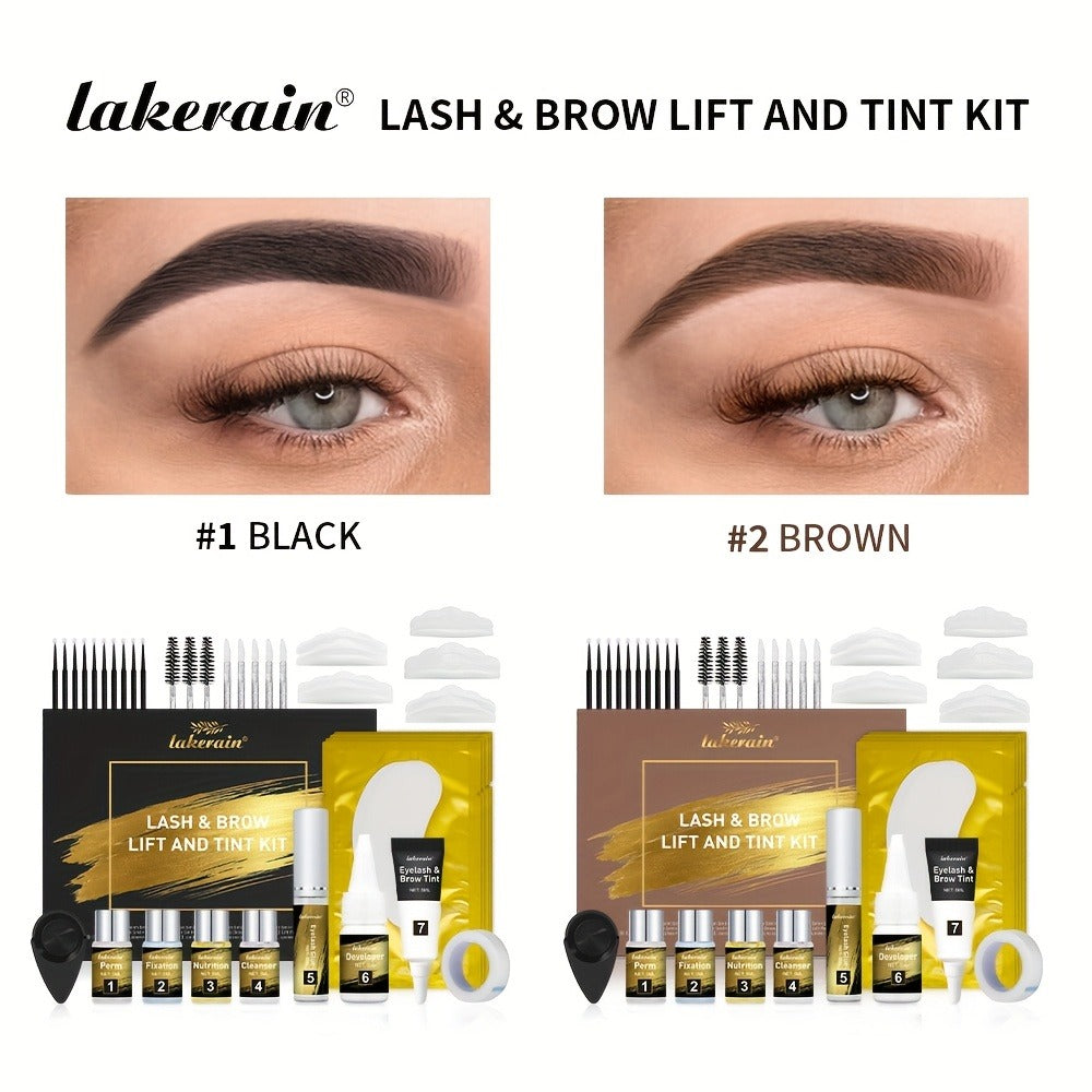 Lash and Brow Lift Tint Kit Brow Lamination Eyelash Perm Set - Long-Lasting Fuller-Looking Lashes & Brows Salon or Home Use Easy DIY Tint Dye Kit Black Brown