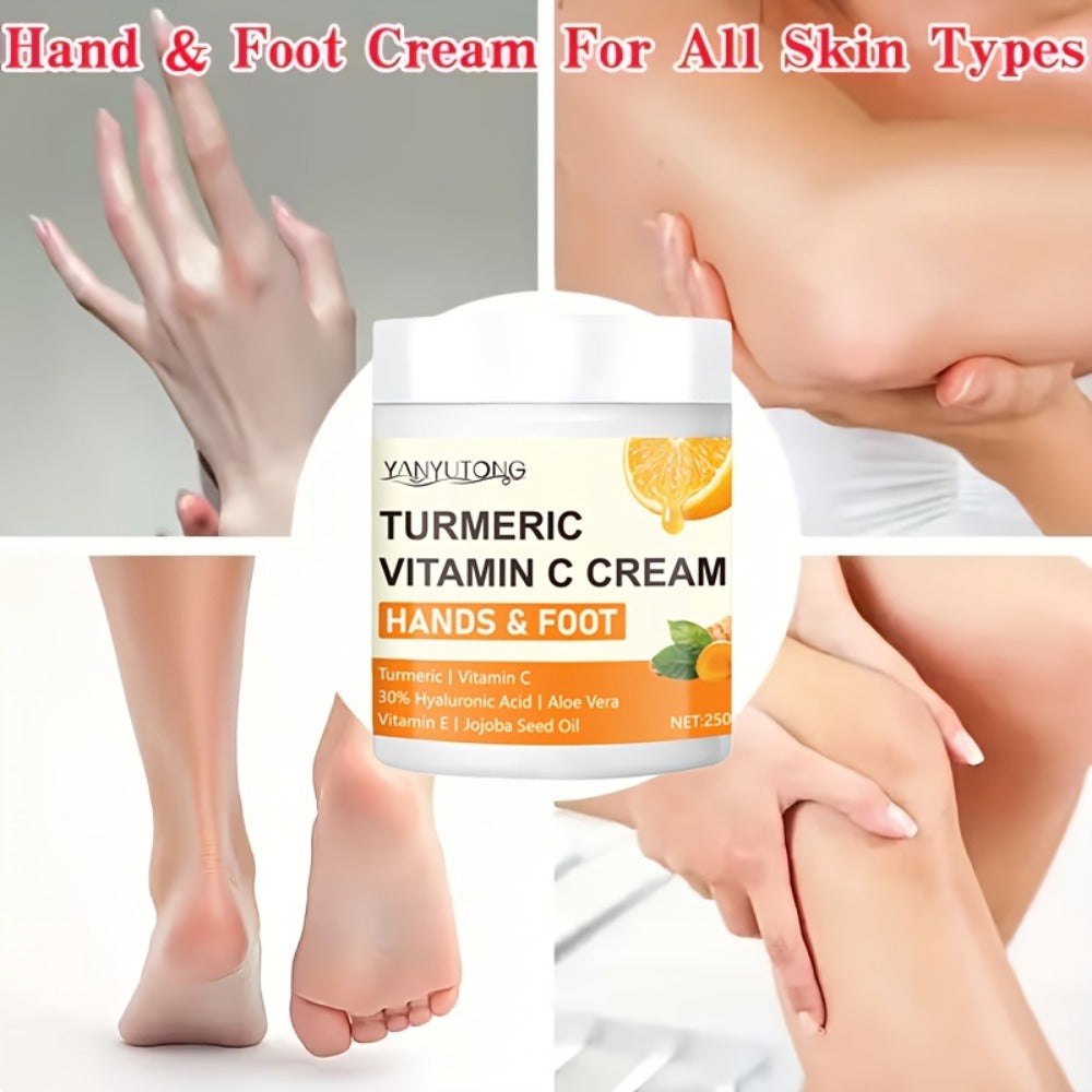Turmeric Vitamin C Foot Moisturizing Cream, Rich in Vitamin C And Hyaluronic Acid - Hydration And Moisturization, Gentle Exfoliation, Ideal for Dry And Cracked Heels, Feet, And Elbows Care