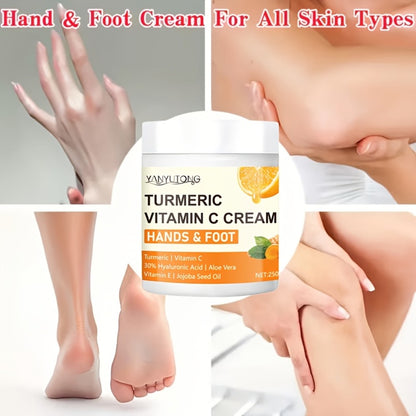 Turmeric Vitamin C Hyaluronic Acid Foot Cream for Dry Cracked Heels Deep Hydration Repair Moisturizer Elbows Rough Skin Gentle Exfoliating Heel Balm 250g