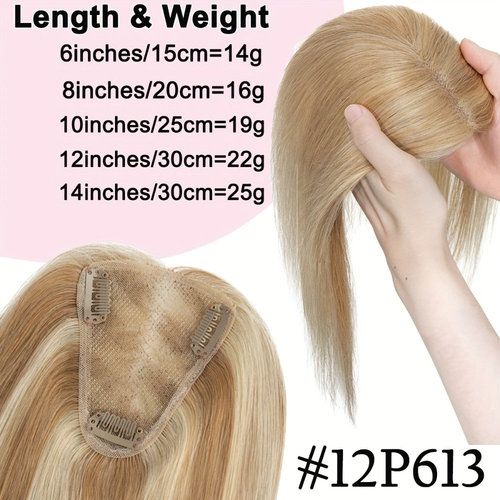 Hair Topper Human Hair Clip In Lace Base 8x10cm — Curtain Bangs, Thinning Hair Coverage, Highlight Blonde #27 #613 #12P613 #4P27, 6–14 Inch Women's Hairpiece