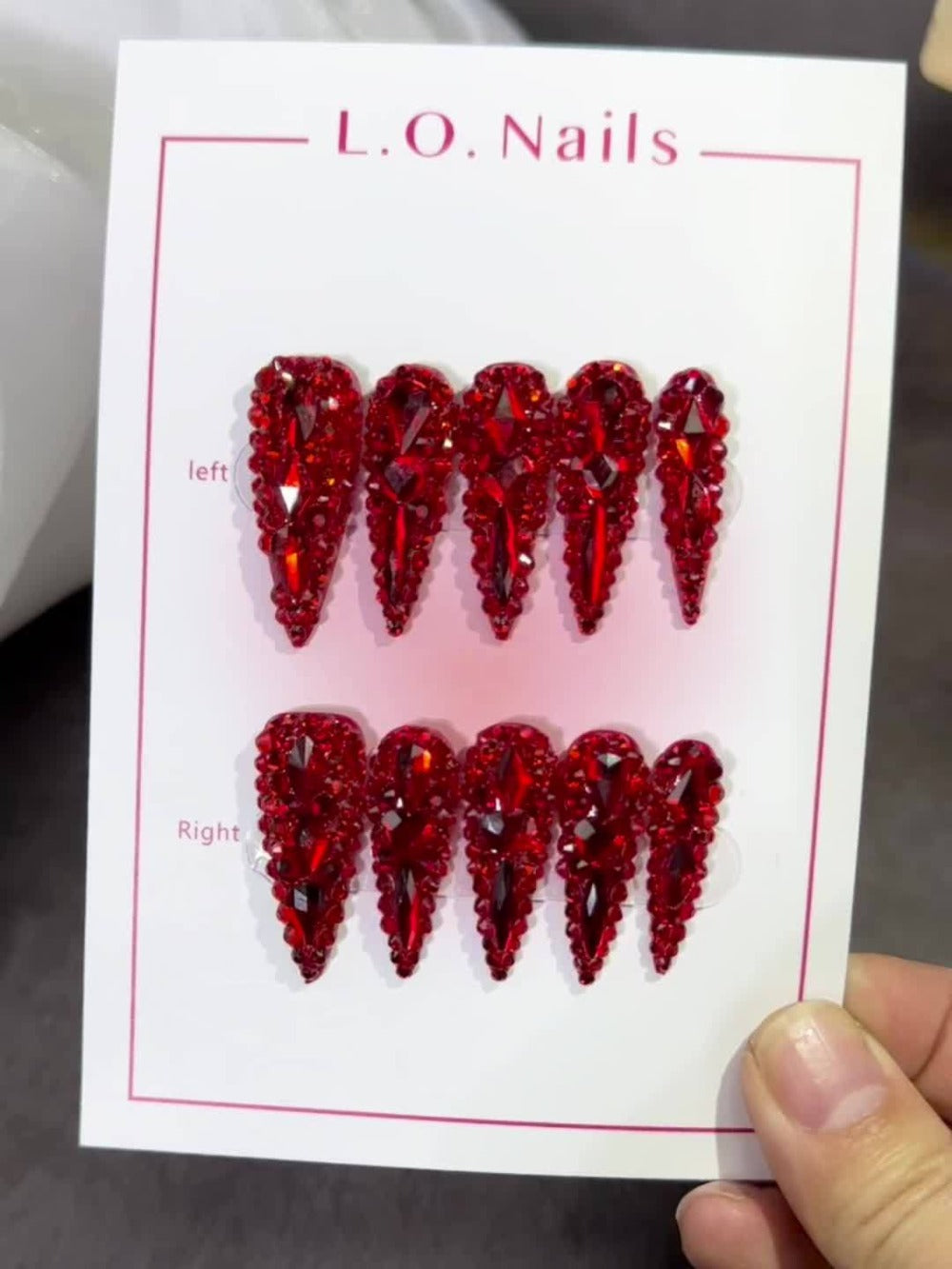Water Drop Press On Nails 10pcs Long 1.3 Inch Y2K Big Red Glass Glitter Luxury Lonnailssy Handmade Reusable Salon Quality Spring Summer Wedding Party Gift Fake Nails S M L Sizes