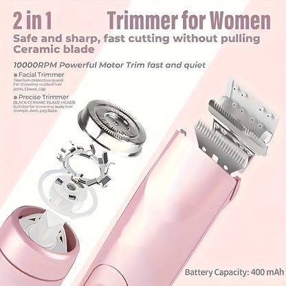 Bikini Razor Electric 2-in-1 Women Dry Wet Face Shaver USB Rechargeable - Painless Hair Removal for Bikini Line Underarms Legs Arms Face Portable Lady Shaver Gift