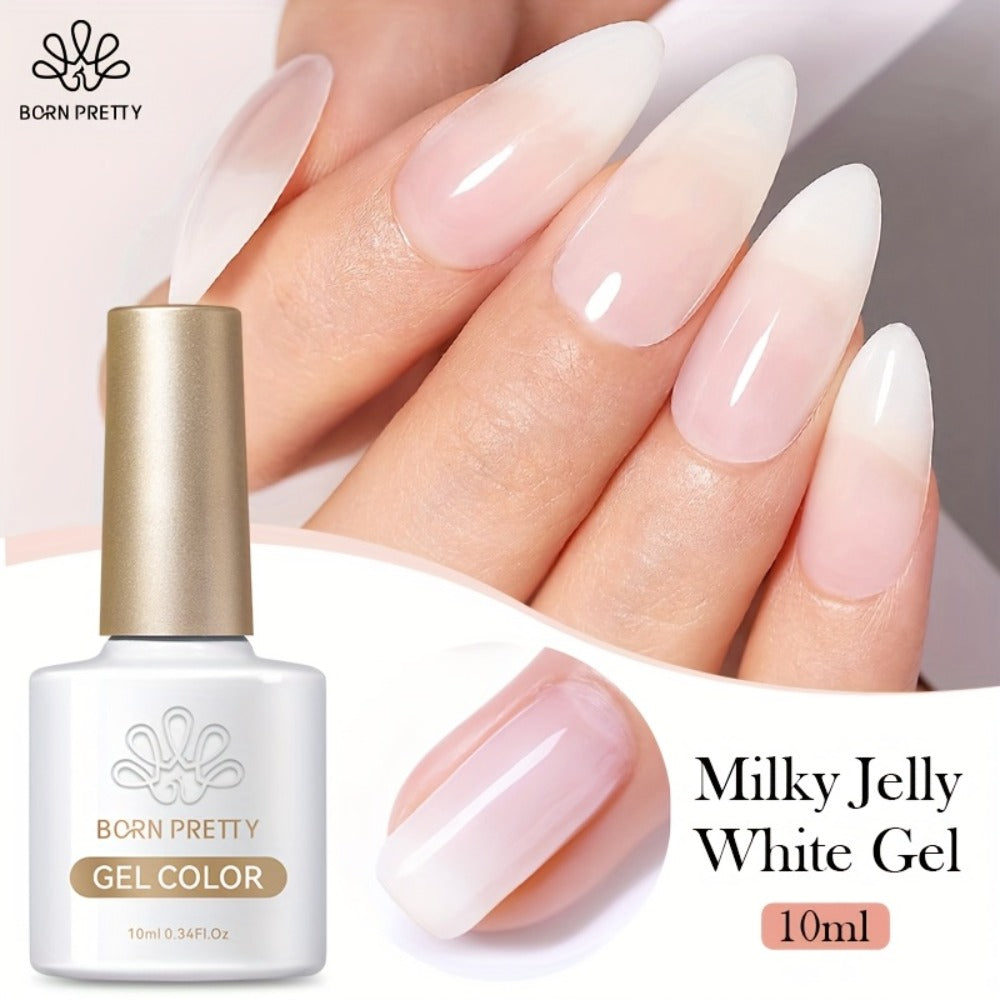 BORN PRETTY Milky White Jelly Nude Gel Nail Polish 0.34oz White Translucent Soak Off Gel Vernis Semi Permanent Need Light