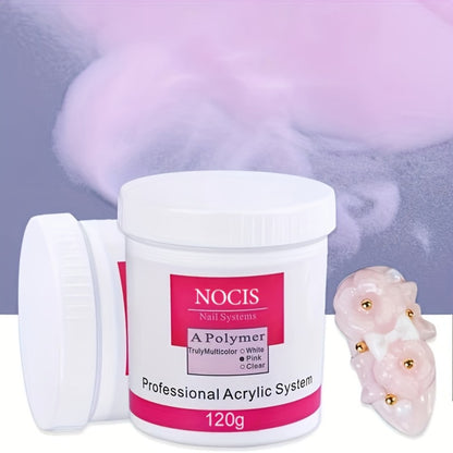 Acrylic Nail Powder 120g White Pink Clear Crystal for Nail Extensions Carving 3D Nail Art Durable Easy to Use Professional Salon Home Kit