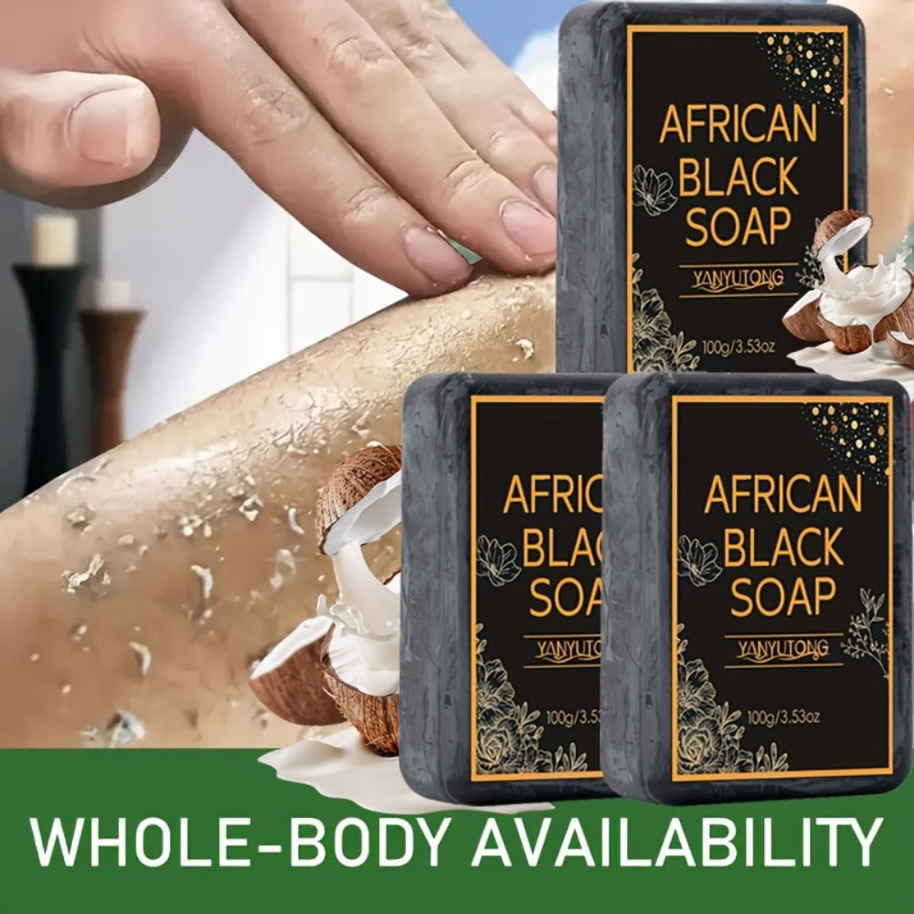3pcs Of 100g African Black Soap with Shea Butter - Moisturizing, Deep Cleansing, Radiant, Alcohol Free, Infused with Coconut Oil, Suitable for All Skin Types, Suitable for Face And Body