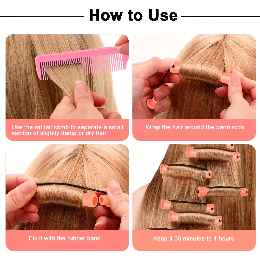 50pcs Heatless Flexible Hair Rollers, Soft Hair Curlers Rods, Hair Curling Roller with Comb for DIY Hairdressing Styling