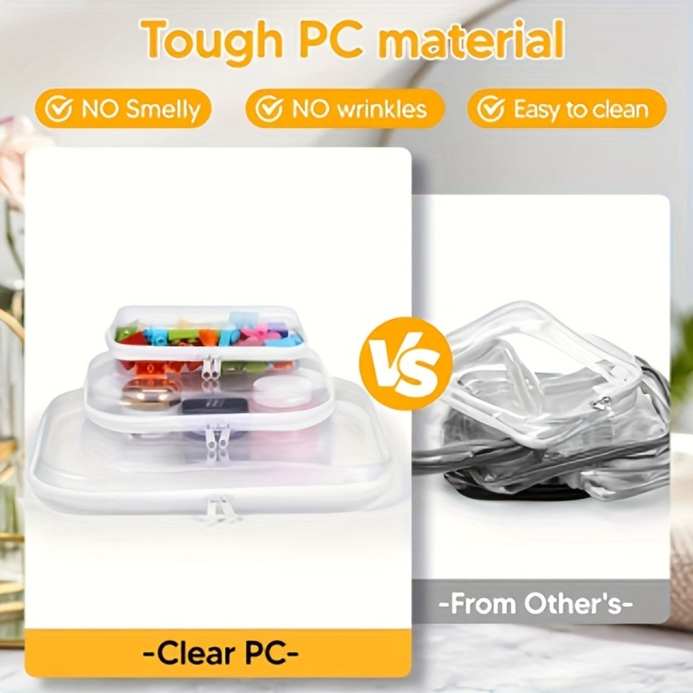 6pcs Double Zippered Hard Pouch, Transparent Storage Bag, Includes 3 Different Sizes.Storage, Hard Plastic, Pencil Case, Hard Plastic Clay Organiser, Clear Hard-shell Zip Case, Portable Make-up Bag for Holidays, Bathroom And Storage(2S+78.74inch+67.63oz)