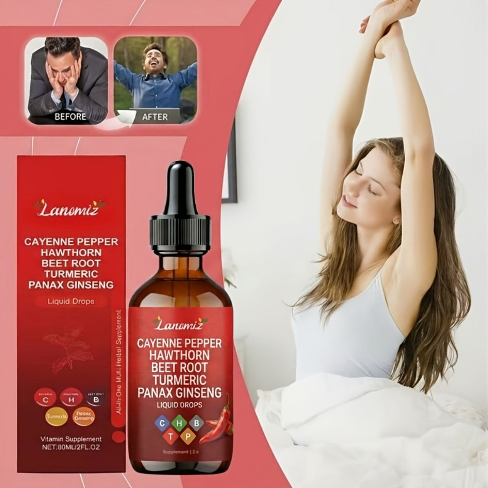 [Father's Day Special] Cayenne Pepper Supplement Liquid Drops, All-in-One Liquid Supplement with Cayenne, Beet Root, Turmeric, Hawthorn, Ginseng & Ceylon Cinnamon. 2fl.oz Daily Health Drops. Allergy-Friendly & Unisex. Father's Day Special, Local Warehouse