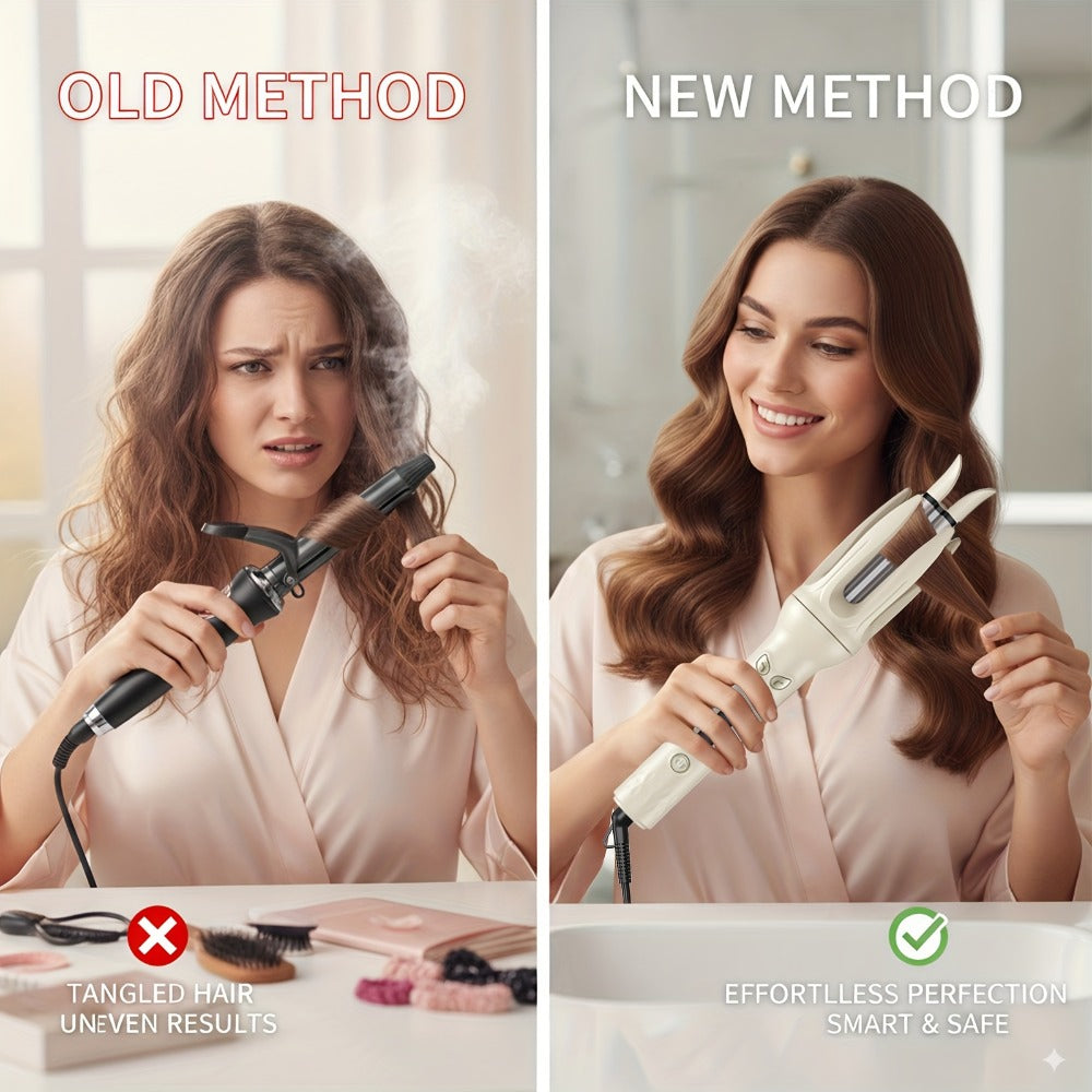GENAI Automatic Rotating Curling Wand with Ceramic Barrel - Smart Anti-Tangle Hair Curler, Adjustable Temp 150-210°C, Fast Curling Iron Suitable for Home, Travel, Salon - Gift-Ready Hair Styling