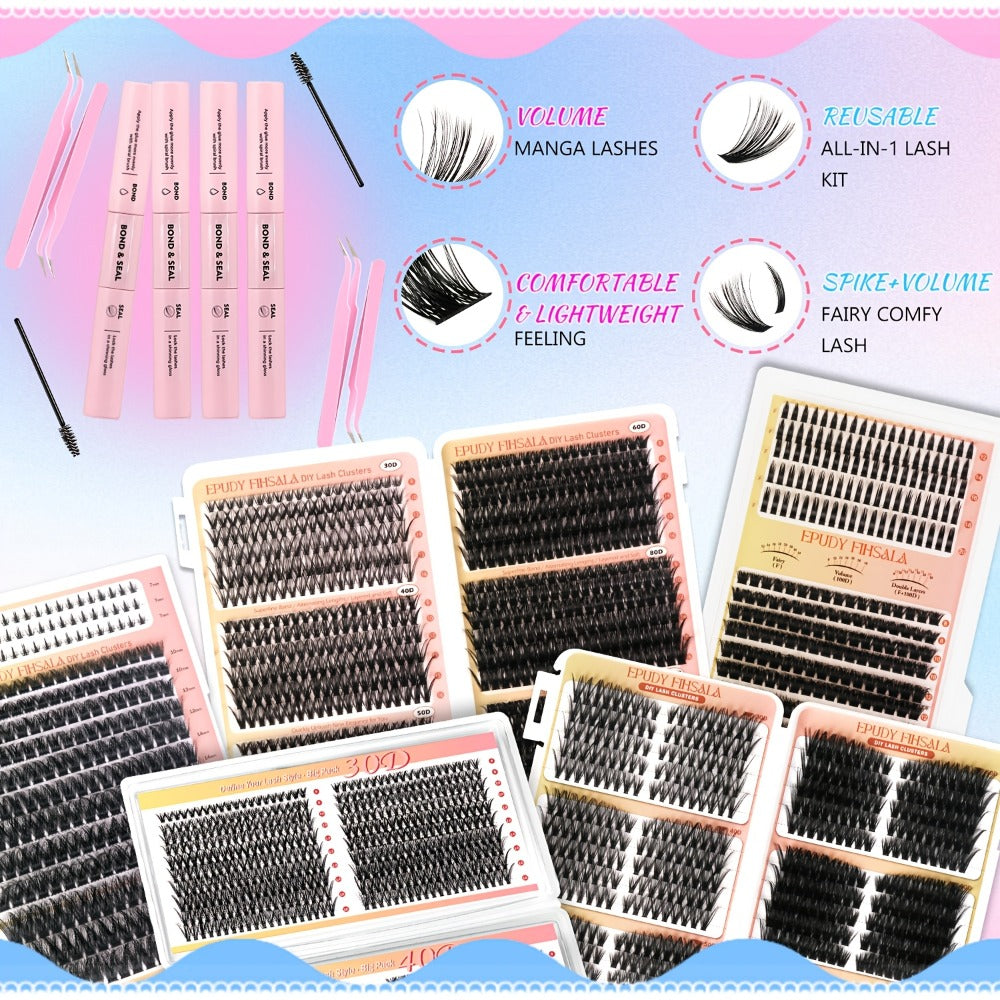 272pcs/5 Boxes Mixed Length Lash Clusters Kit Gift Set, 30D-100D Volume Cluster Lashes with Tweezers & Mascara Wands, Soft Fluffy Eyelash Clusters for Natural Or Glam Look, Perfect Gifts for Her & Mom
