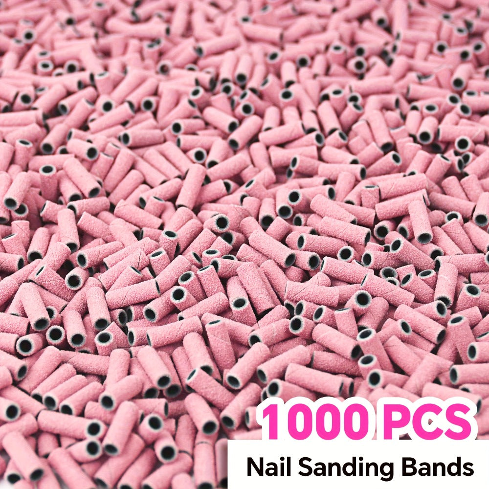 1000pcs Professional Nail Drill Bits with Mandrel - Coarse/Medium/Fine 3 Grit Sanding Bands, 3mm Straight Line Drill Bits Suitable for Removal, Nail Filing, Manicure & Pedicure Tools - Salon & Nail Care (1000pcs)