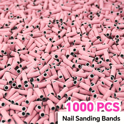 Nail Sanding Bands 1000 Pack with Mandrel Bit – Coarse Medium Fine Grit 3mm Nail Drill Bits for Acrylic Removal, Natural Nail Filing & Smoothing – Professional Manicure Pedicure Salon Nail Care Tools