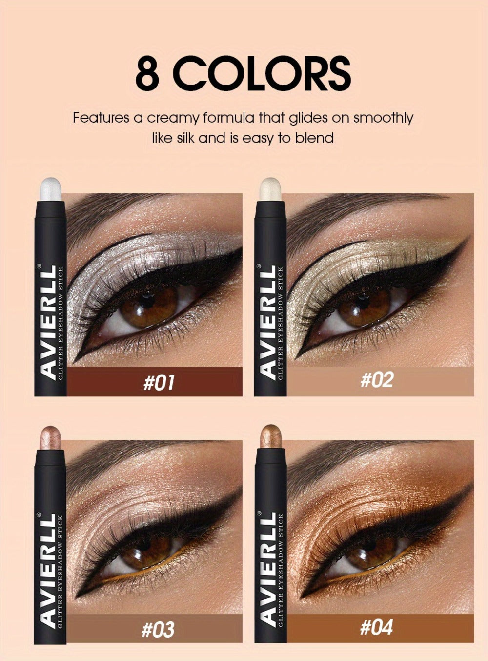 Eyeshadow Stick Set 8PCS Waterproof Long-Lasting - Shimmer, Pearlescent & Matte Eye Shadow Pencil for Smoky, Natural & Glitter Looks, Blendable Creamy Formula, Gift for Her