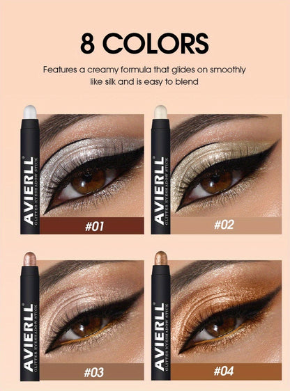 Eyeshadow Stick Set 8PCS Waterproof Long-Lasting - Shimmer, Pearlescent & Matte Eye Shadow Pencil for Smoky, Natural & Glitter Looks, Blendable Creamy Formula, Gift for Her
