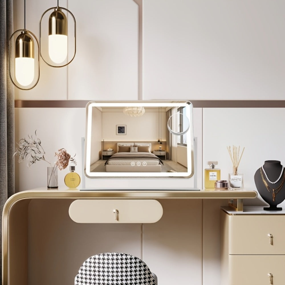 BANBERS Large Illuminated Makeup Mirror with 5X Magnifying Glass Illumination, Smart Touch Table Mirror with 3-color Adjustable Lighting, Suitable for Dressing Tables And Makeup Table Tops