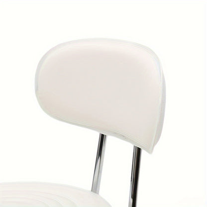 PU Leather Salon Stool with Back & 360° Swivel – Adjustable Height 18.9"-22.8", Round Cushion Chrome Base, White Salon Chair for Nail Tech & Beauty Studio