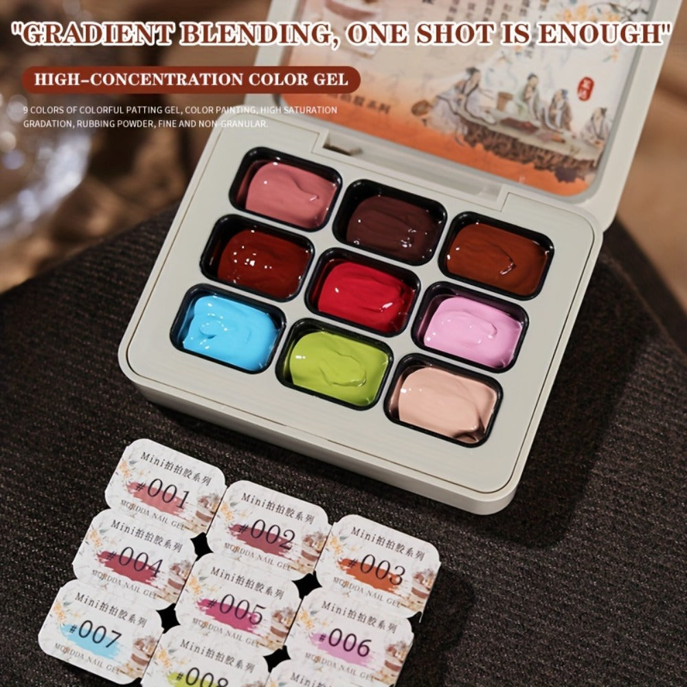 MORDDA Nine-Grid Tea Brewing Around The Stove 9pcs/Set---Autumn And Winter New Nail Polish Glue 9pcs/Set Firm And Durable Pat Glue Gradient Effect Christmas Nail Art Gift Nail Salon Nail Art