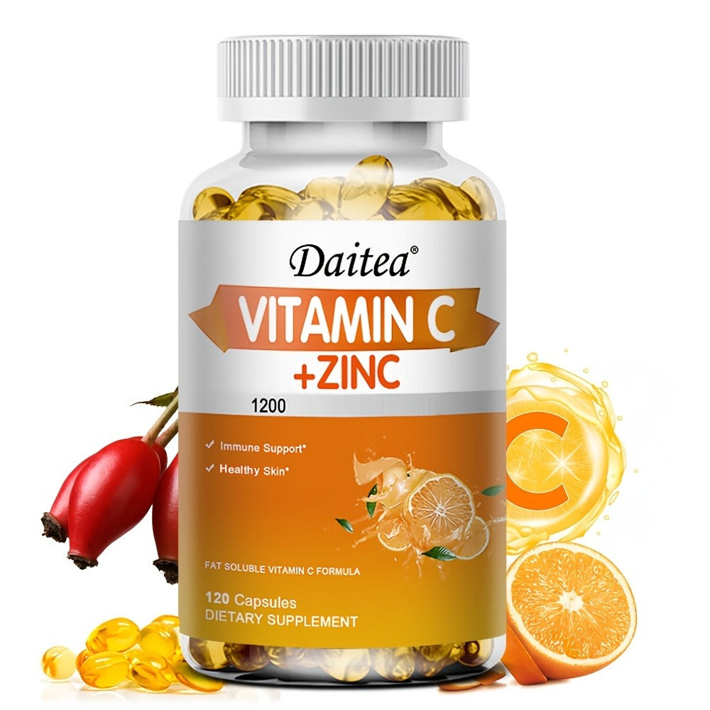 120 Softgels Vitamin C With Zinc Supplement | 1200mg Vitamin C, 20mg Zinc for Immune Support - DAITEA Brand