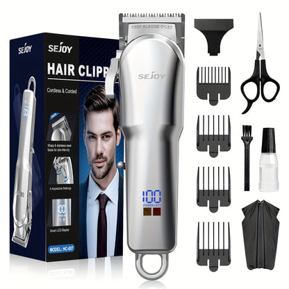 Professional Hair Clippers for Men Cordless Metal Barber Clipper with Zero Gap T-Blade LED Display & Guide Combs - Rechargeable Beard Trimmer Grooming Gift