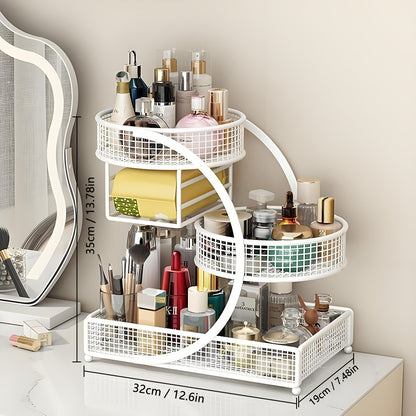 3-Tier Metal Cosmetic Organizer with Tissue Box Holder No-Installation Countertop Storage Rack for Bathroom Dresser Vanity Makeup Skincare Black White