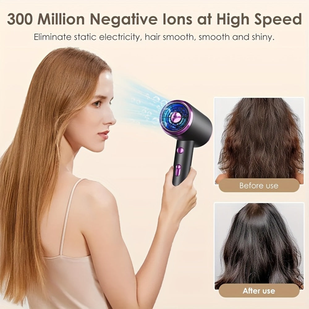 Professional Ionic Hair Dryer, Powerful 1600W Quick Dry Low Noise Hair Dryer with 2 Concentrator Nozzles 1 Diffuser Attachment 3 Combs One Multi-Purpose Hanger for Home Salon Travel (Gray, White, Red, Green, Purple, Pink)