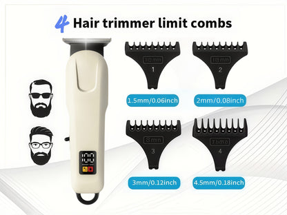 Professional Hair Clipper Set for Men — USB Rechargeable, Large-Capacity Battery, LCD Display, Reinforced White Design, Business Travel Essential, Gift for Dad & Son