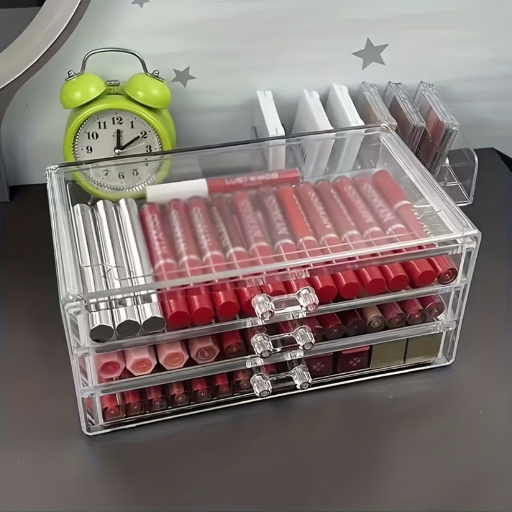 Elegant 3/5-Tier Clear Acrylic Cosmetic Organizer with Drawers - Dustproof Storage for Lipstick, Foundation, Brushes & Beauty Essentials - Perfect for Vanity, Bathroom & Office, Beauty Storage