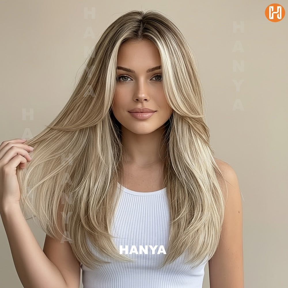 Synthetic Wig Heat Resistant Long 24 Inch for Women - Natural Daily Wear Party Beginner Friendly Multi-Color Dark Brown Ivory Golden