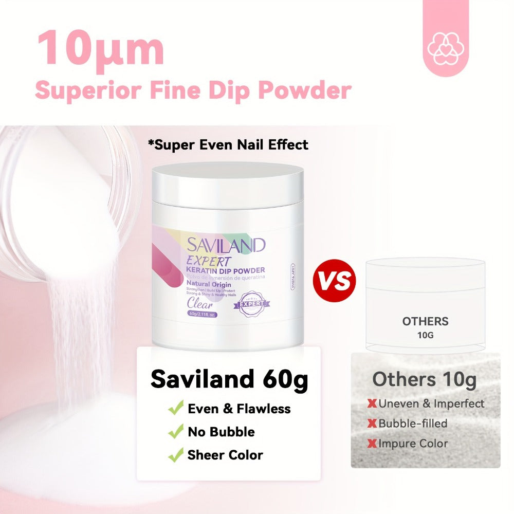 SAVILAND Clear Dip Powder Nail Kit Starter: 60G 2.1Oz Dip Powder for Nails with Dipping Powder Liquid Set Including Dip Base, Activator, And Top Coat. A Professional Dip Nail Kit Ideal for Repairing French Manicures And Nail Art.