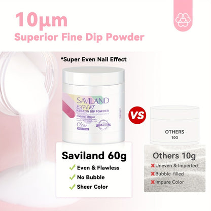 Clear Dip Powder Nail Kit Starter 60g - Transparent Dipping Powder with Base Coat Activator & Top Coat - Professional French Manicure Repair & Nail Art Dip Set