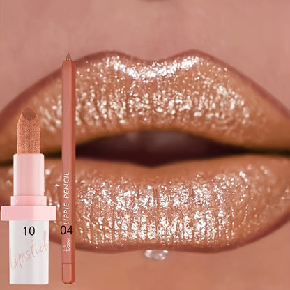 Glitter Lip Gloss and Lip Liner Set 2-Piece - Berry Shine Diamond Glitter, Hydrating Long Lasting Squalane Formula, 10 Color Combos