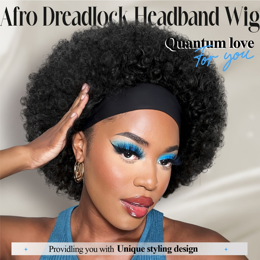 Afro Curly Headband Wig for Women — Short Kinky Curly Synthetic Wig 180% Density, No Lace No Glue, Attached Headband, Heat Resistant, Colors 1B 4# Ombre Honey Blonde