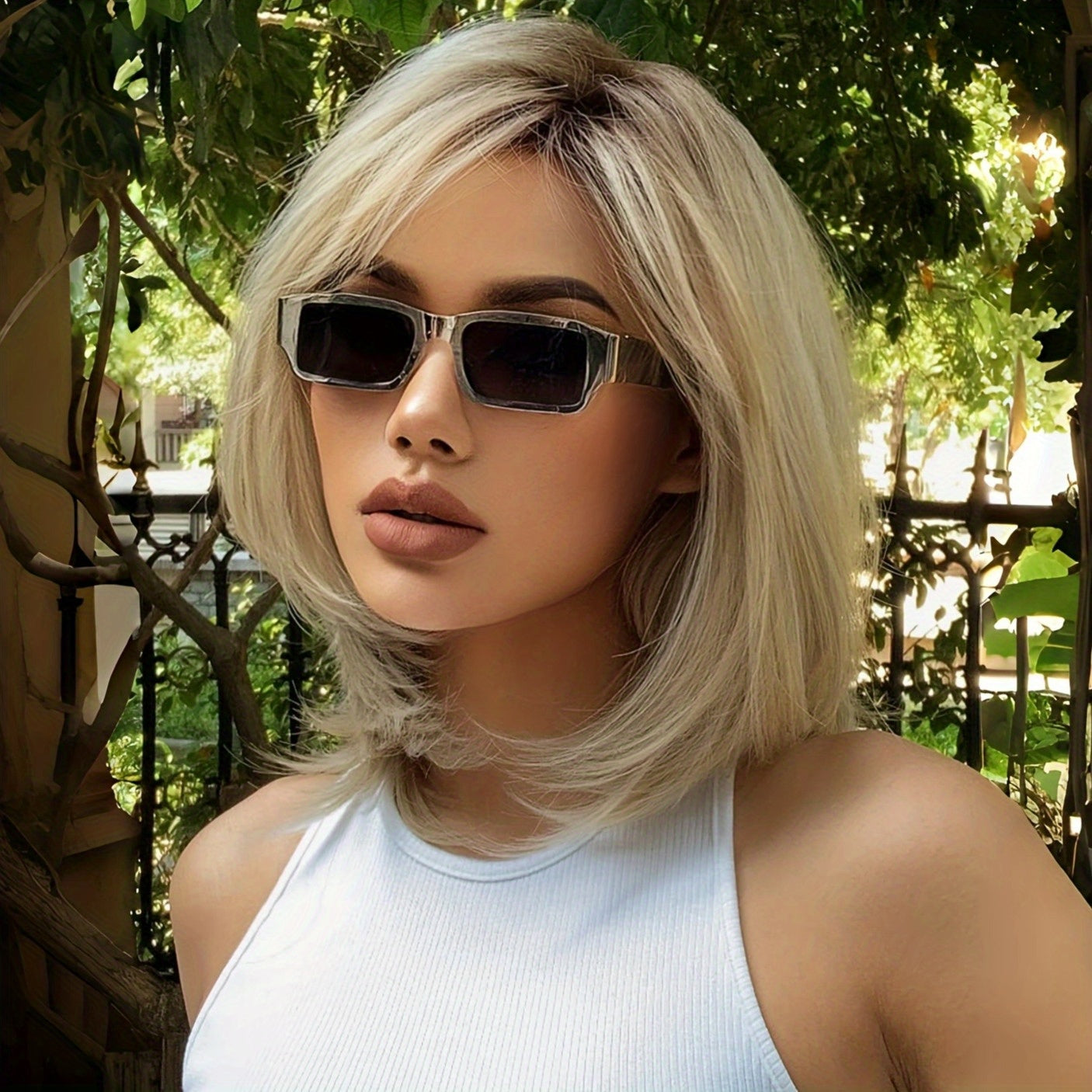Chemical Fiber Wig Mechanism Head Covers Women's Mixed Platinum Blonde Short Straight Rose Mesh Cap