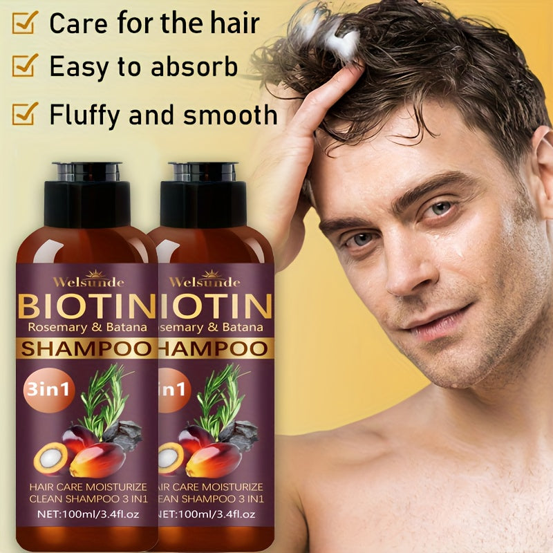 2pcs Biotin & Rosemary Shampoo With Batana Oil 3-in-1 Revitalize Damaged, Deep Moisture, Revitalizes Hair Vitality, Mild Cleaning Formula, Clean And Fresh, Refreshing Summer Hair Care, Hair Care Essentials | Natural Hair Care | Moisturizing Shampoo