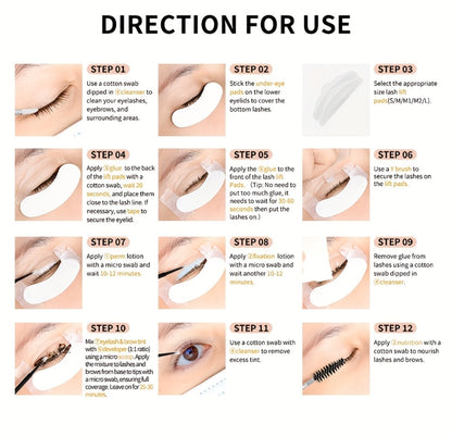 Lash and Brow Lift Tint Kit Brow Lamination Eyelash Perm Set - Long-Lasting Fuller-Looking Lashes & Brows Salon or Home Use Easy DIY Tint Dye Kit Black Brown