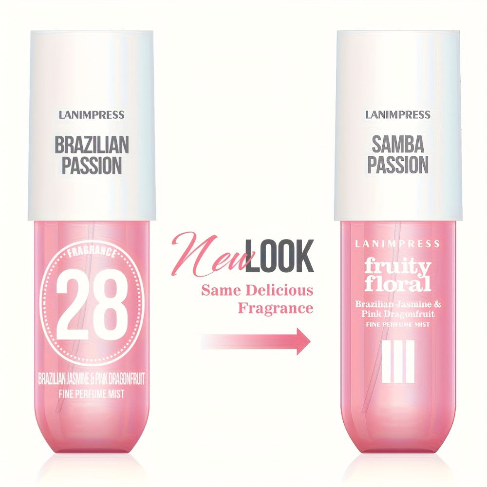 Body & Hair Perfume Mist for Women Samba Passion - Fruity Floral Fine Mist Spray Long Lasting 3.0 fl oz Travel Size Daily Wear Valentine's Day Birthday Gift