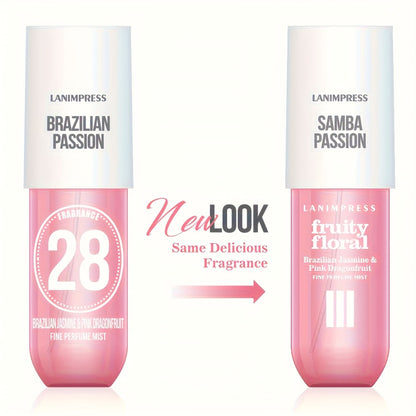 Body & Hair Perfume Mist for Women Samba Passion - Fruity Floral Fine Mist Spray Long Lasting 3.0 fl oz Travel Size Daily Wear Valentine's Day Birthday Gift
