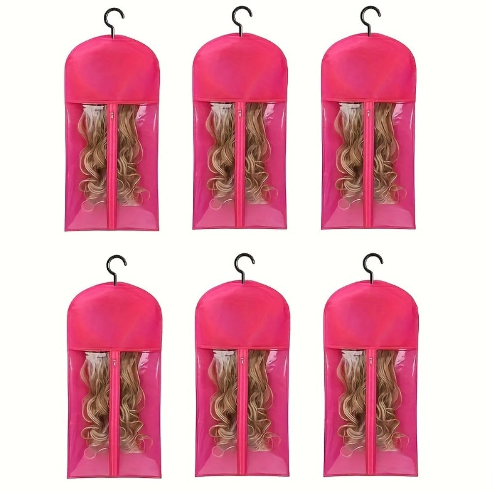 Wig Storage Bags with Hangers 6 Pack Dustproof Large Capacity Wig Organizer Bag Set Zipper Closet Hanging Bag for Wigs Hair Extensions Accessories Travel Salon Home Black