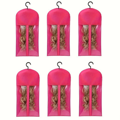 Wig Storage Bags with Hangers 6 Pack Dustproof Large Capacity Wig Organizer Bag Set Zipper Closet Hanging Bag for Wigs Hair Extensions Accessories Travel Salon Home Black