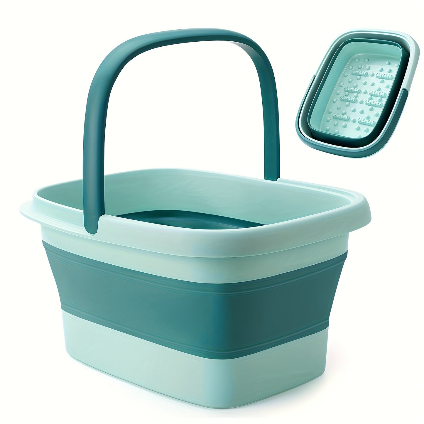 Large Collapsible Foot Soak Tub 15L 4 Gallons Foot Bath Basin with Massage Acupoints Handles Multifunction Foldable Plastic Bucket Pedicure Bowl Home Spa Green