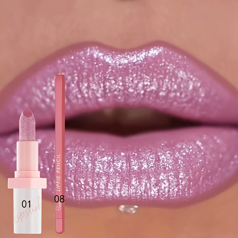 [Mother's Day Christmas] 2pcs-Luxurious Berry-Shine Glitter Lip Gloss and Lip Liner Pen - Hydrating & Long-Lasting Diamond Shine Makeup-Mother's Day Gift Ideas- Must-Have Christmas Gifts, Great Value Recommendations