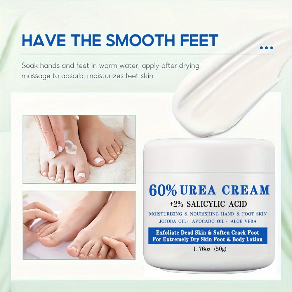 [Perfect Christmas Gift] 60% Urea Cream With 2% Salicylic Acid - Deep Moisturizing And Nourishing Foot And Hand Lotion, Softens Dry, Cracked Skin, Exfoliates Dead Skin, Jojoba Oil And Avocado Oil Infused, Hypoallergenic, 1.76Oz, Gift, Perfect Christmas Gi