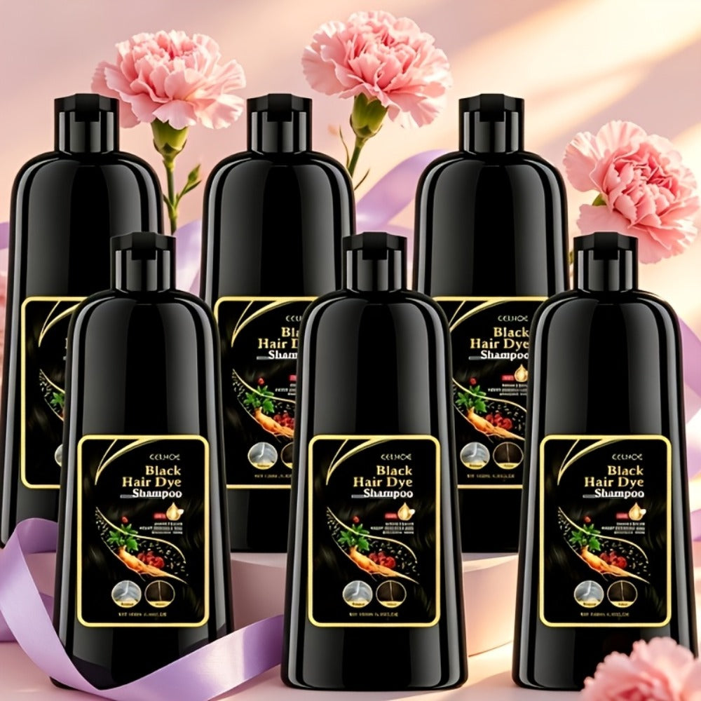 Natural Hair Dye Shampoo 3-in-1 Set 6pcs — Black & Brown Color Shampoo Conditioner & Cooling Formula, Unisex Long Hair Dye Shampoo Gift