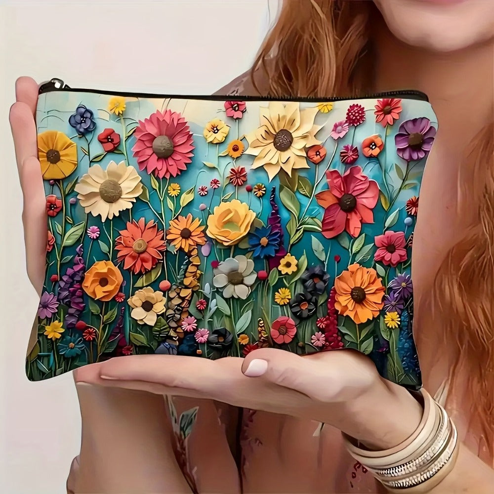 Set of 4 Versatile Makeup Bags Featuring a Daisy Floral Design, These Durable And Foldable Travel Bags Come with Zipper Closures, Making Them Perfect Gifts for Women, Sisters, Girls, Nieces, And Girlfriends for Birthdays Or Christmas