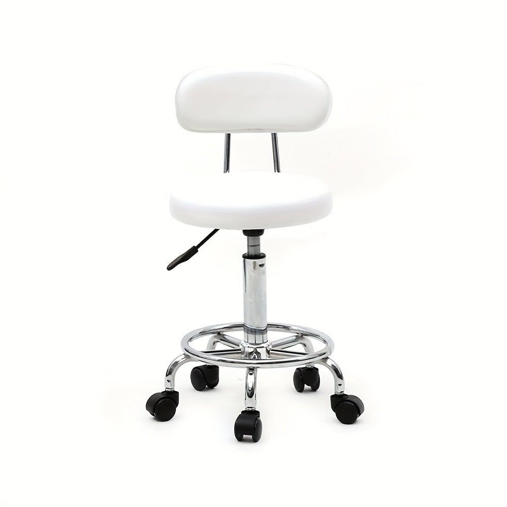 Round Shape Adjustable Salon Stool with Back And Line White