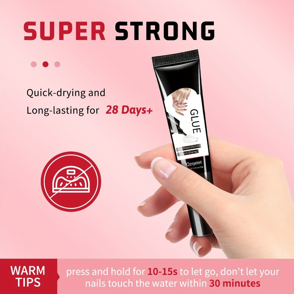 New Upgraded Quick-drying 2 10g Semi-solid Nail Glue with 2 10ml Nail Polish Remover, Suitable for Press-on Nails, No Lamp Required, Long-lasting Fake Acrylic Nail Set Glue Gel