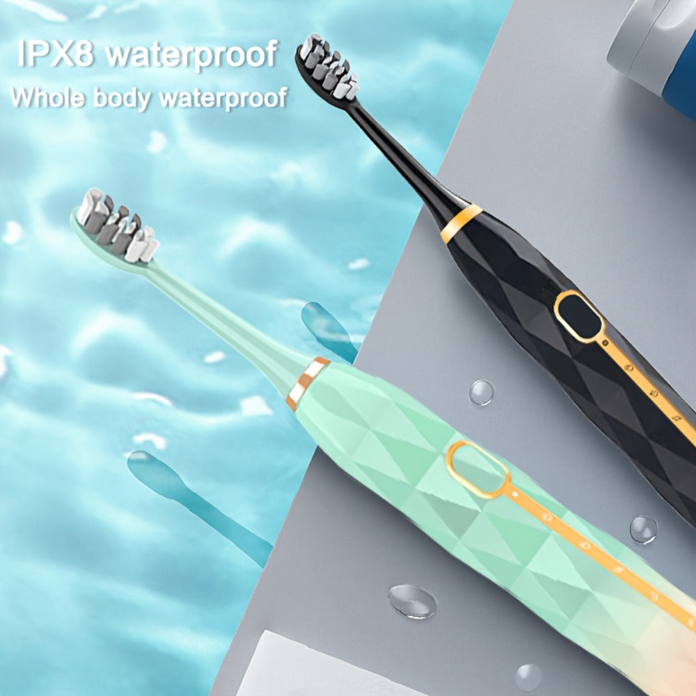 Sonic Electric Toothbrush That Is with an IPX8 Rating, Includes 8 Replacement Brush Heads, a Travel Case, And USB Charging. It Features a Metal Shaft Suitable for Both Adult Males And Females, Comes with a Toothbrush Holder